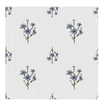 Seamless texture with blue striped baclground and flowers Illustrazione stock