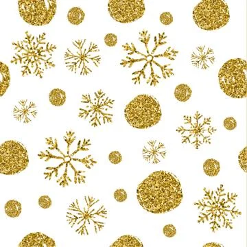Seamless texture of bright isolated circles with glitters and snowflakes. Stock Illustration