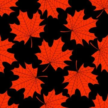 Seamless texture of bright orange maple leaves on a black background Stock Illustration