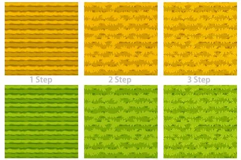 Seamless texture cartoon grass, 3 steps drawing dry and green grass for wal.. Stock Illustration