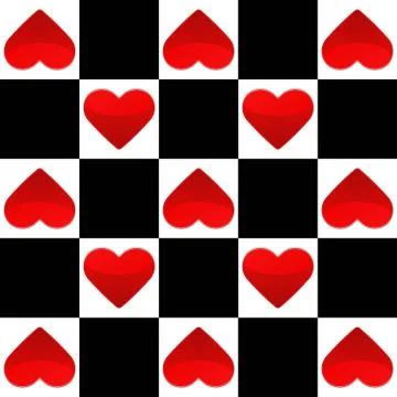 Seamless texture with chess board and small red hearts Stock Illustration
