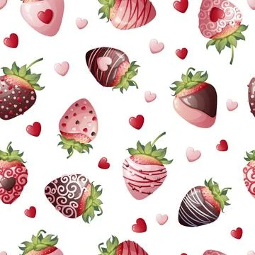 Seamless texture with chocolate covered strawberries on a white background. R Stock Illustration