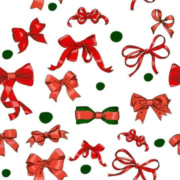 Seamless texture with Chrestmas red bows Stock Illustration