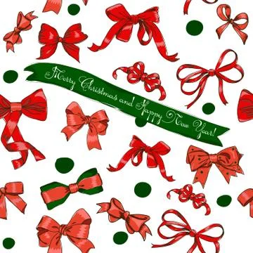 Seamless texture with Chrestmas red bows Stock Illustration
