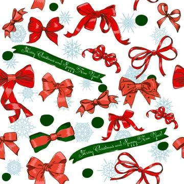Seamless texture with Chrestmas red bows Stock Illustration