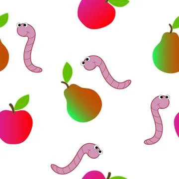 Seamless texture consisting of a worm and fruit. Stock Illustration