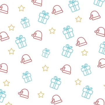 Seamless texture with cute white gift boxes on blue background. Can be used for Stock Illustration