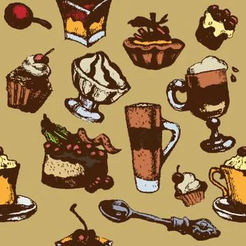 Seamless texture with desserts Stock Illustration