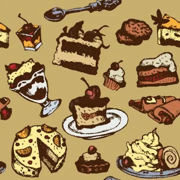 Seamless texture with desserts Illustrazione stock
