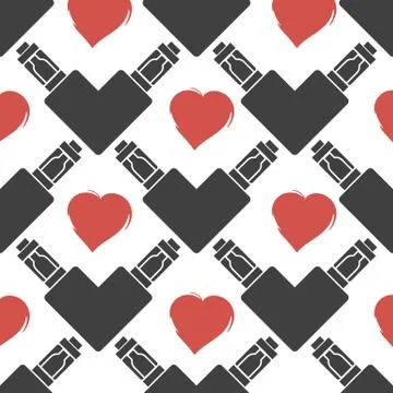 Seamless texture of the electronic cigarette in shape heart 스톡 일러스트