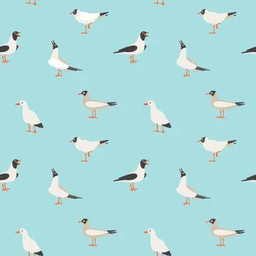 Seamless texture with flying seagulls. Stock Illustration