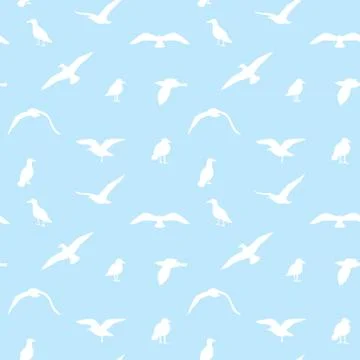 Seamless texture with flying seagulls. Stock Illustration