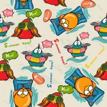 Seamless texture with funny birds. Stock Illustration