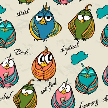 Seamless texture with funny birds. Stock Illustration