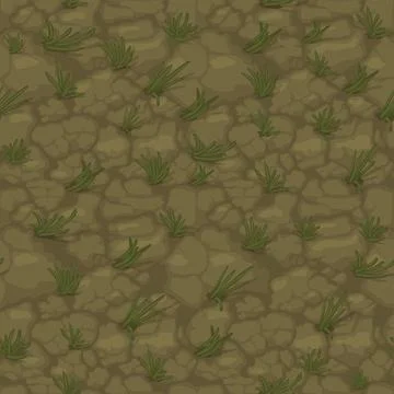 Seamless texture ground with grass, soil pattern with plants for wallpaper. Stock Illustration