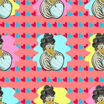 Seamless texture with the image of mother bird and egg. Future offspring. Illustrazione stock