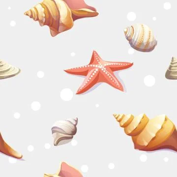 Seamless texture with the image of seashells Stock Illustration