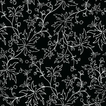 Seamless texture with leafs and berries. Stock Illustration