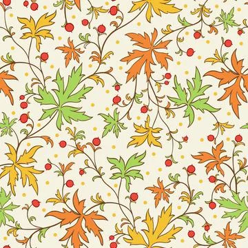 Seamless texture with leafs and berries. Stock Illustration
