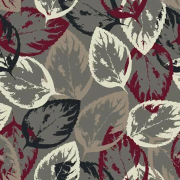 Seamless texture of leaves on gray background Stock Illustration