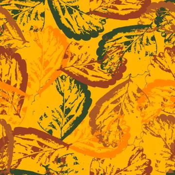 Seamless texture of leaves on orange background Stock Illustration