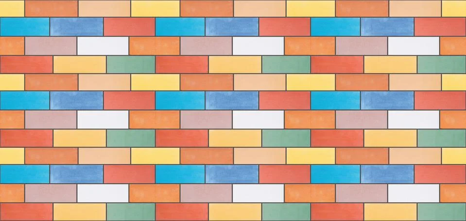 A seamless texture from multi-colored ceramic bricks made in a wall Stock Photos