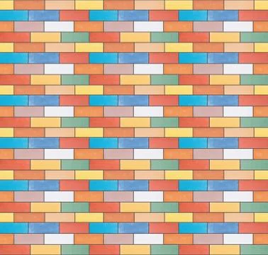 A seamless texture from multi-colored ceramic bricks made in a wall Stock Photos