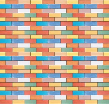 A seamless texture from multi-colored ceramic bricks made in a wall Stock Photos