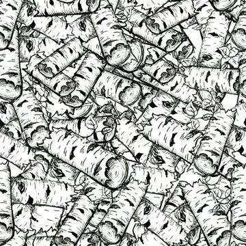 Seamless texture of numerous hand-drawn birch logs. Stock Illustration