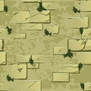 Seamless texture of an old wall with grass. Stock Illustration