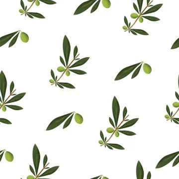 Seamless texture with olive tree and olive oiles vector - green floral pattern Illustrazione stock