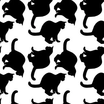 Seamless texture or endless pattern - black cat. Black-and-white illustration Illustrazione stock