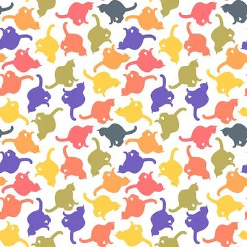 Seamless texture or endless pattern - colored cats. Wallpaper, background for Stock Illustration