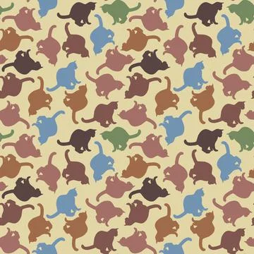 Seamless texture or endless pattern - colored cats. Wallpaper, background for Stock Illustration