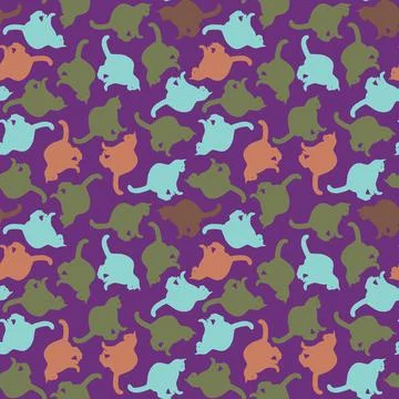 Seamless texture or endless pattern - colored cats. Wallpaper, background for Illustrazione stock