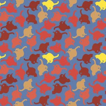 Seamless texture or endless pattern - colored cats. Wallpaper, background for Stock Illustration