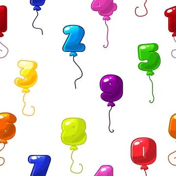 Seamless texture pattern of bright balloons numbers. Stock Illustration