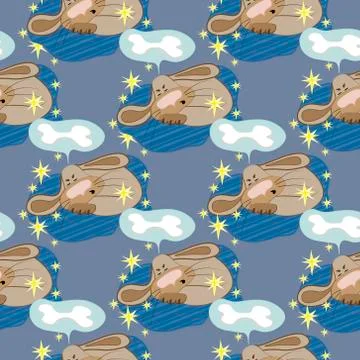 Seamless texture, pattern - dog sleeps and sees sugar bone in a dream Stock Illustration