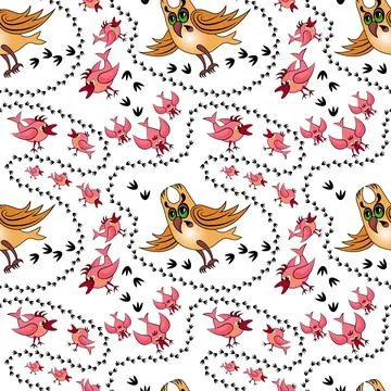 Seamless texture, pattern on a square background - birds and an owl Stock Illustration