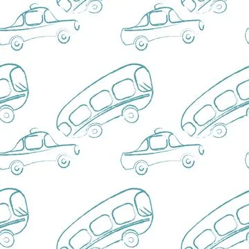 Seamless texture, pattern on a square background - transport - bus and car. S Stock Illustration