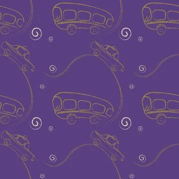 Seamless texture, pattern on a square background - transport - bus and car. S Illustrazione stock