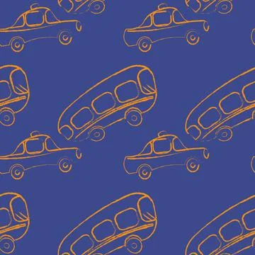 Seamless texture, pattern on a square background - transport - bus and car. S Illustrazione stock