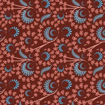 Seamless texture, pattern on a square background - flowers and leaves. Stylin Stock Illustration