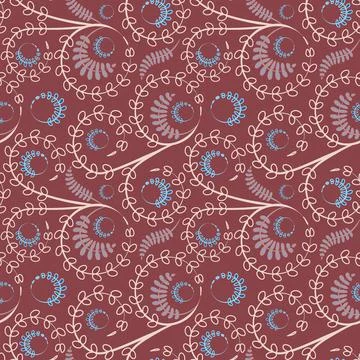 Seamless texture, pattern on a square background - flowers and leaves. Stylin Illustrazione stock