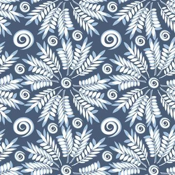 Seamless texture, pattern on a square background - plants, leaves of ash. pas Stock Illustration