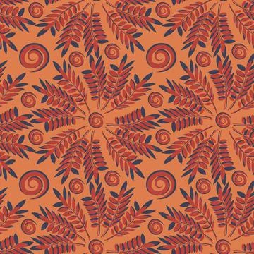 Seamless texture, pattern on a square background - plants, leaves of ash. pas Stock Illustration