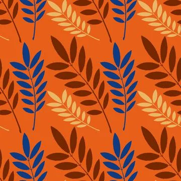 Seamless texture, pattern on a square background - plants, leaves of ash. pas Stock Illustration
