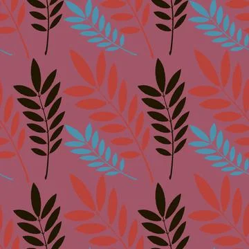 Seamless texture, pattern on a square background - plants, leaves of ash Stock Illustration