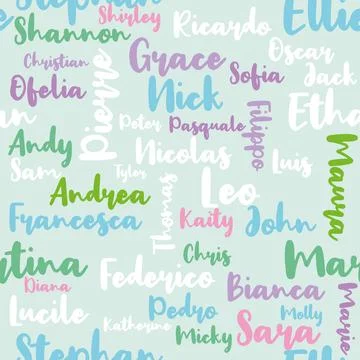 Seamless texture personal names background Stock Illustration