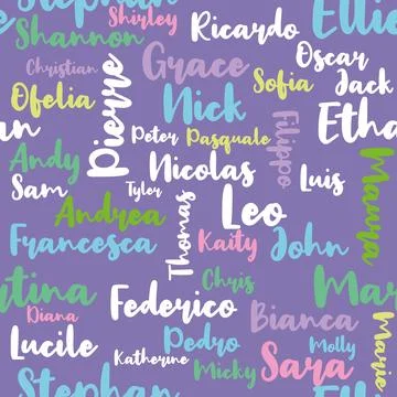 Seamless texture personal names background Stock Illustration